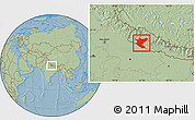 Savanna Style Location Map of Bheri, hill shading