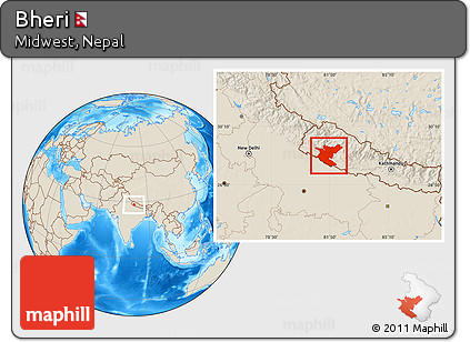 Shaded Relief Location Map of Bheri