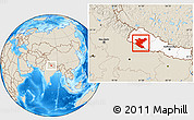 Shaded Relief Location Map of Bheri, highlighted country