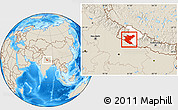 Shaded Relief Location Map of Bheri, highlighted parent region