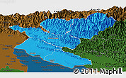 Political Panoramic Map of Bheri, darken