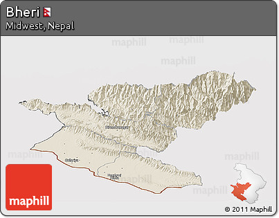 Shaded Relief Panoramic Map of Bheri, cropped outside