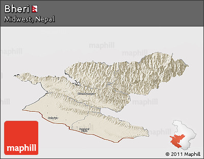 Shaded Relief Panoramic Map of Bheri, cropped outside