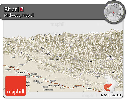Shaded Relief Panoramic Map of Bheri