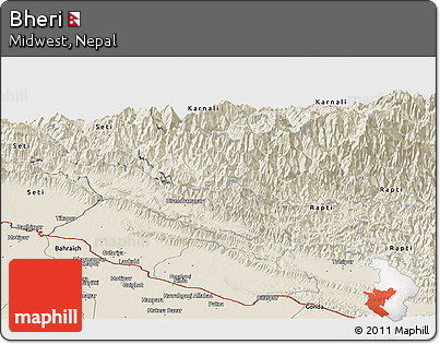 Shaded Relief Panoramic Map of Bheri