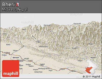 Shaded Relief Panoramic Map of Bheri