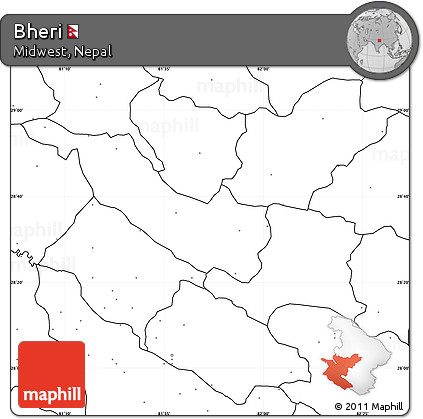 Blank Simple Map of Bheri, no labels