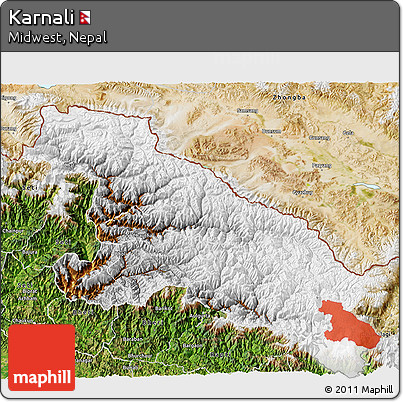 Physical 3D Map of Karnali, satellite outside
