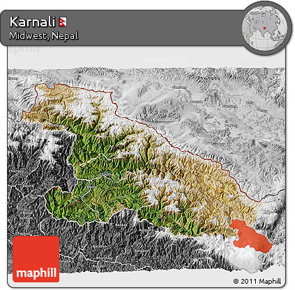 Satellite 3D Map of Karnali, desaturated