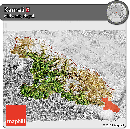 Satellite 3D Map of Karnali, lighten, desaturated