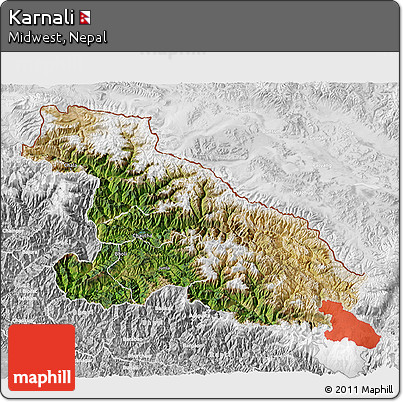 Satellite 3D Map of Karnali, lighten, desaturated