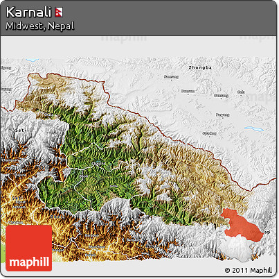 Satellite 3D Map of Karnali, physical outside