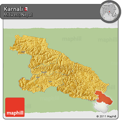 Savanna Style 3D Map of Karnali, single color outside