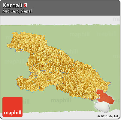 Savanna Style 3D Map of Karnali, single color outside