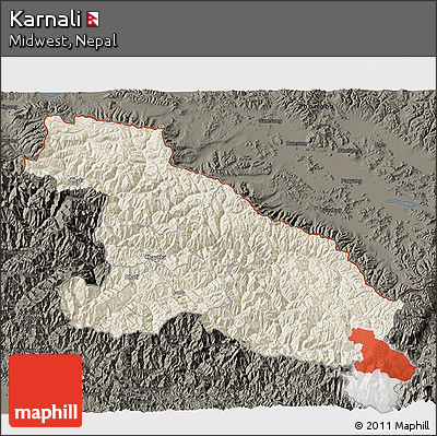 Shaded Relief 3D Map of Karnali, darken