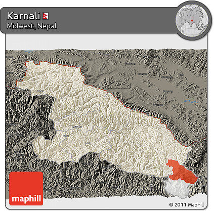 Shaded Relief 3D Map of Karnali, darken