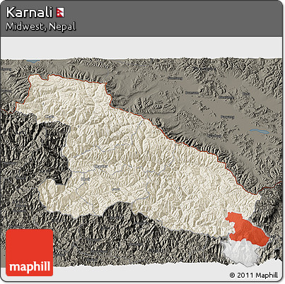 Shaded Relief 3D Map of Karnali, darken