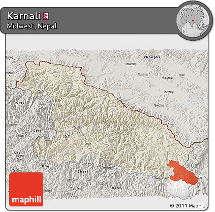 Shaded Relief 3D Map of Karnali, semi-desaturated
