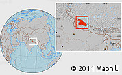 Gray Location Map of Karnali, within the entire country, hill shading