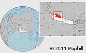 Gray Location Map of Karnali, highlighted country, within the entire country, hill shading
