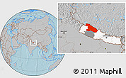Gray Location Map of Karnali, highlighted country, highlighted parent region, hill shading
