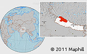 Gray Location Map of Karnali, highlighted country, hill shading