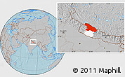 Gray Location Map of Karnali, highlighted parent region, hill shading