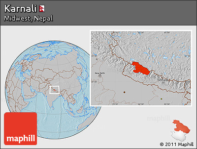 Gray Location Map of Karnali, hill shading
