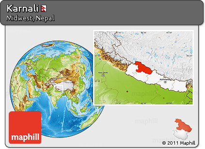 Physical Location Map of Karnali, highlighted country