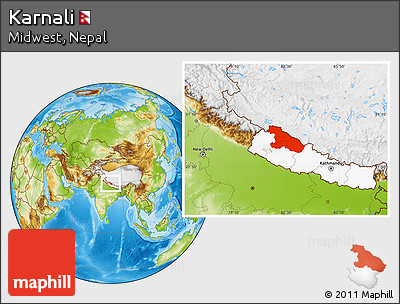 Physical Location Map of Karnali, highlighted country