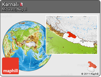 Physical Location Map of Karnali, highlighted country