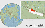 Savanna Style Location Map of Karnali, highlighted country, hill shading