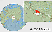 Savanna Style Location Map of Karnali, highlighted parent region, hill shading