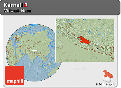Savanna Style Location Map of Karnali, hill shading
