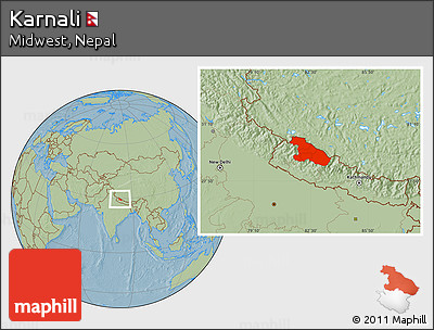 Savanna Style Location Map of Karnali, hill shading