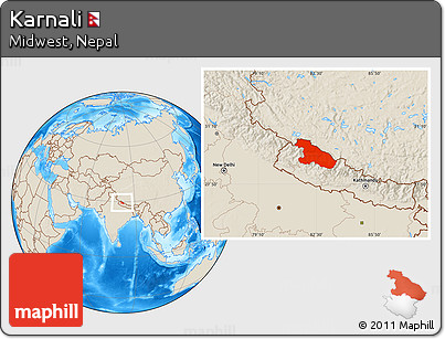 Shaded Relief Location Map of Karnali