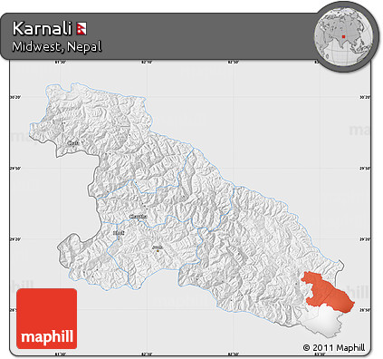 Silver Style Map of Karnali, single color outside