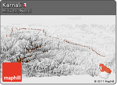 Physical Panoramic Map of Karnali, lighten, desaturated