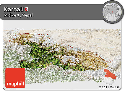 Satellite Panoramic Map of Karnali, lighten