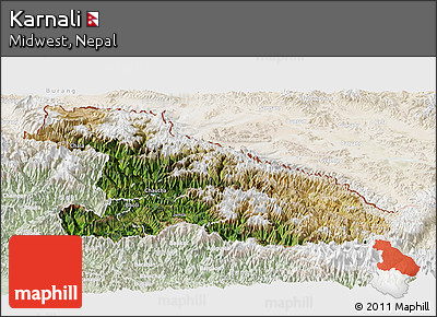 Satellite Panoramic Map of Karnali, lighten