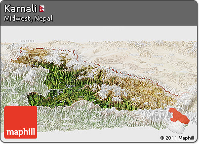Satellite Panoramic Map of Karnali, lighten