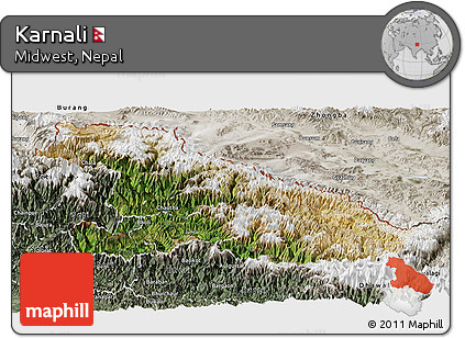 Satellite Panoramic Map of Karnali, semi-desaturated