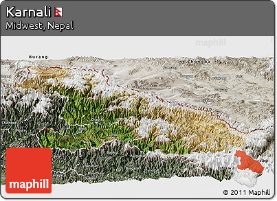 Satellite Panoramic Map of Karnali, semi-desaturated