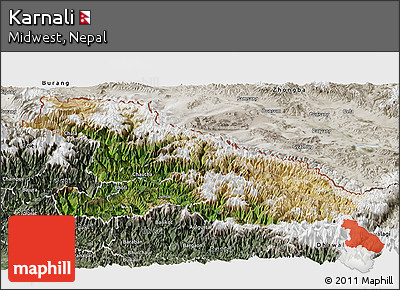 Satellite Panoramic Map of Karnali, semi-desaturated