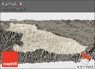 Shaded Relief Panoramic Map of Karnali, darken