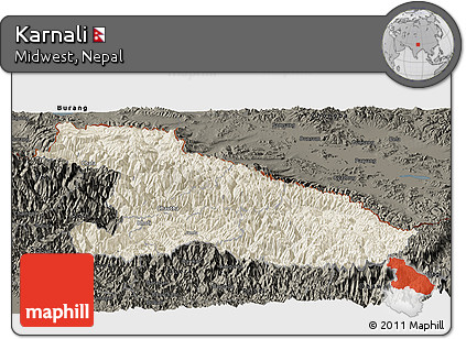 Shaded Relief Panoramic Map of Karnali, darken