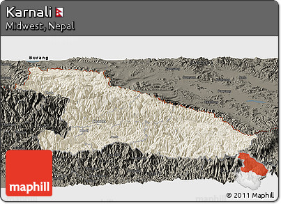 Shaded Relief Panoramic Map of Karnali, darken
