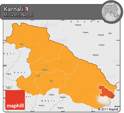 Political Simple Map of Karnali, single color outside, borders and labels