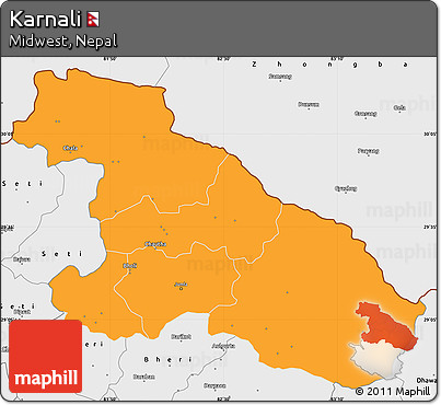 Political Simple Map of Karnali, single color outside, borders and labels