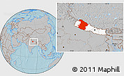 Gray Location Map of Midwest, highlighted country, within the entire country, hill shading